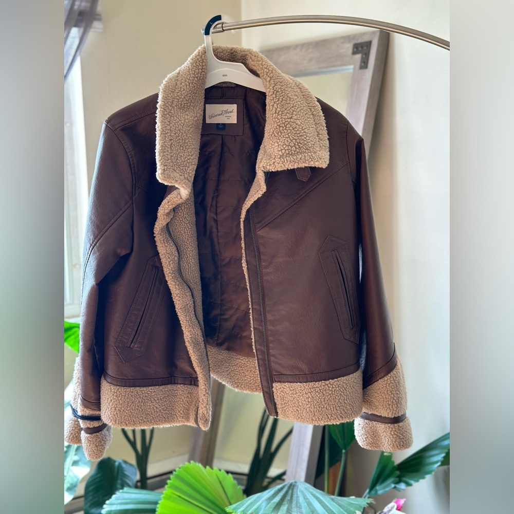 Brown feux leather bomber
